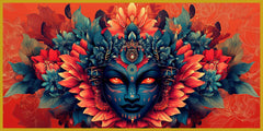 Mystical Goddess with Red Eyes and Flower-Shaped Head Sculpture