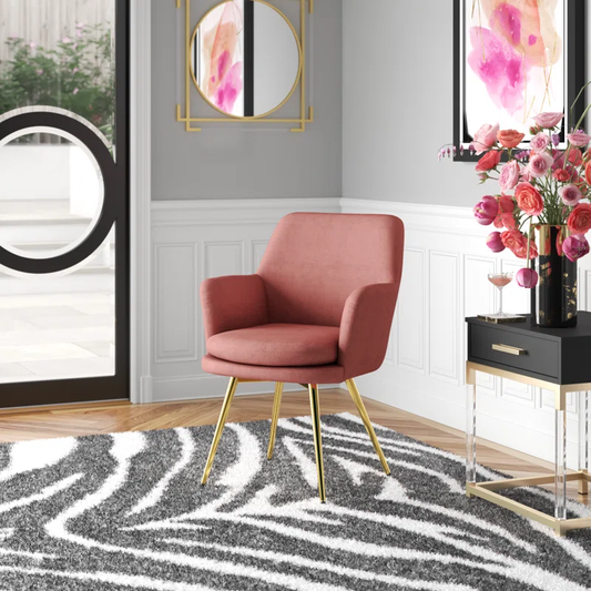 Doe Buck Velvet Tonas Accent Chair/dining chair/café chair for Living Room, dining room ,restaurant Armchair with Gold Legs.