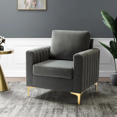 Doe Buck Velvet Rafeal Accent Chair/Lounge Chair for Living Room, Bedroom, Armchair Sofa Chair with Gold Legs.