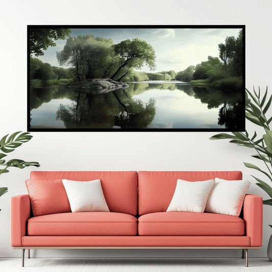 "Lake and Trees Nature Scene - Tranquil Landscape Artwork"