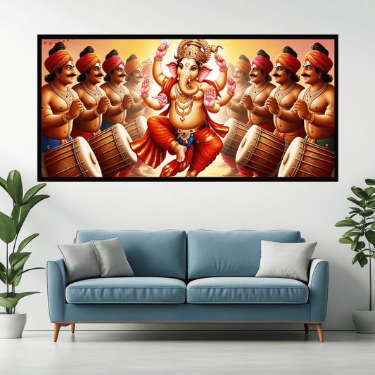 "People Beating Dhol and Dancing for Ganesh Ji - Festive Celebration"