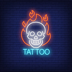 Neon Lights Skeleton Head with Fire - Bold and Unique LED Wall Art