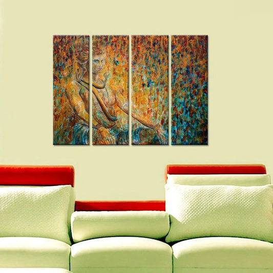 Lord Shiva Spiritual Frame Canvas Wall Painting Set of 4 for Living Room, Bedroom, Office Wall Decoration (24" x 8" Each Panel)