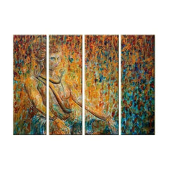 Lord Shiva Spiritual Frame Canvas Wall Painting Set of 4 for Living Room, Bedroom, Office Wall Decoration (24" x 8" Each Panel)