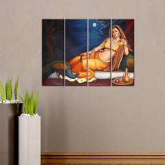 Indian Folk Art Rajasthani Canvas Wall Painting Set | Wooden Frame, 4-Piece Decor (24x8 Each)