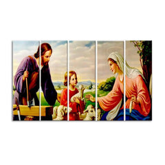Jesus with Family Spiritual Multiple Framed Canvas Wall Art Painting for Living Room, Bedroom, Office Wall Decoration (24" x 8" Each Panel)