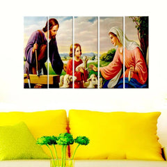 Jesus with Family Spiritual Multiple Framed Canvas Wall Art Painting for Living Room, Bedroom, Office Wall Decoration (24" x 8" Each Panel)