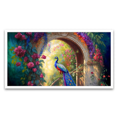 Nature's Beauty and Grace Vivid Elegance Peacock Canvas Floating Framed Wall Painting