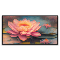 Pink Lotus Flower Floating Frame Canvas Wall Painting