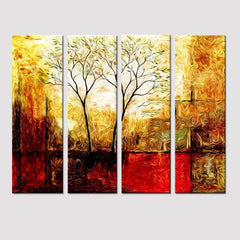 Twin Tree Sepia Scenery Canvas Printed Painting 4 Pieces Wall Painting with Wooden Framed for Living Room, Bedroom, Office Decoration (24" x 8" Each Panel)
