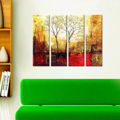 Twin Tree Sepia Scenery Canvas Printed Painting 4 Pieces Wall Painting with Wooden Framed for Living Room, Bedroom, Office Decoration (24" x 8" Each Panel)