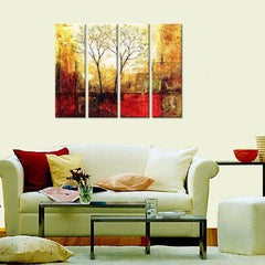 Twin Tree Sepia Scenery Canvas Printed Painting 4 Pieces Wall Painting with Wooden Framed for Living Room, Bedroom, Office Decoration (24" x 8" Each Panel)