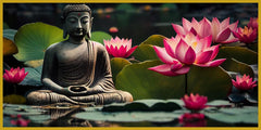 Buddha Ji Sitting in Water with Many Lotus Flowers