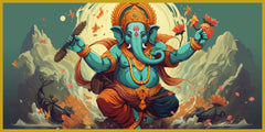 "Ganesh Ji Sitting in a Dancing Pose on the Himalayas - Traditional Indian Idol"