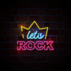 Neon Lights "Let's Rock" with Crown Sign - Stylish LED Wall Art.