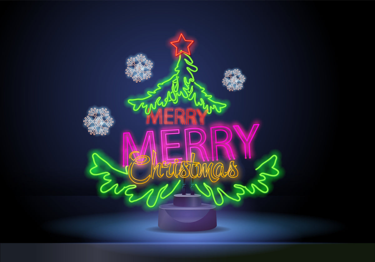 : Neon Light Merry Christmas & Christmas Tree Decoration