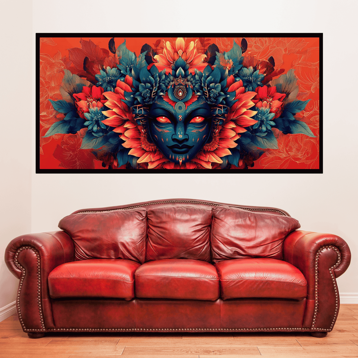 Mystical Goddess with Red Eyes and Flower-Shaped Head Sculpture