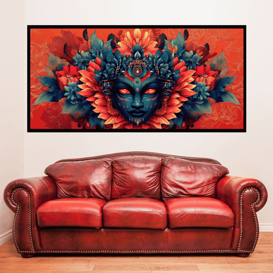 Mystical Goddess with Red Eyes and Flower-Shaped Head Sculpture