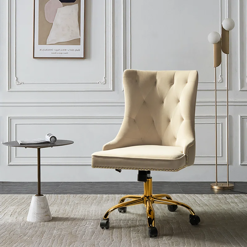 CreativeDecore Velvet Swen task chair /study chair /office chair   for  study  Room, office  , swivel Armchair  with Gold base