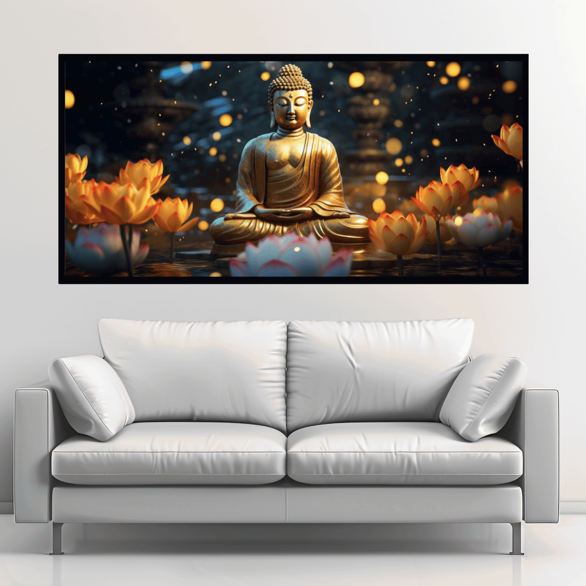 "Buddha Statue with Flowers - Decorative Spiritual Figurine"