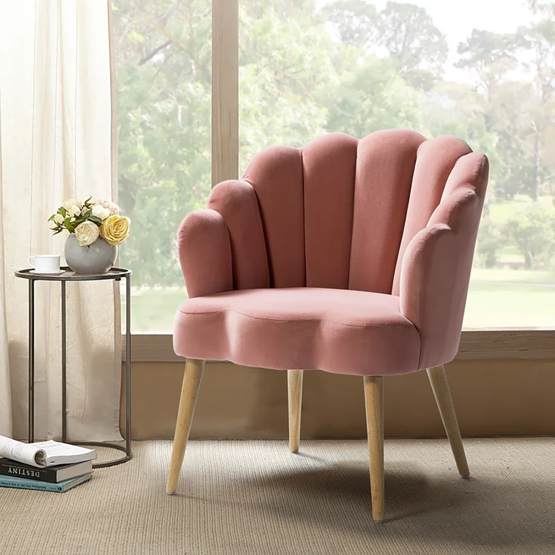 CreativeDecore Velvet Rae Accent Chair/Lounge Chair for  Living Room, Bedroom, Armchair Sofa Chair with natural finish wooden legs