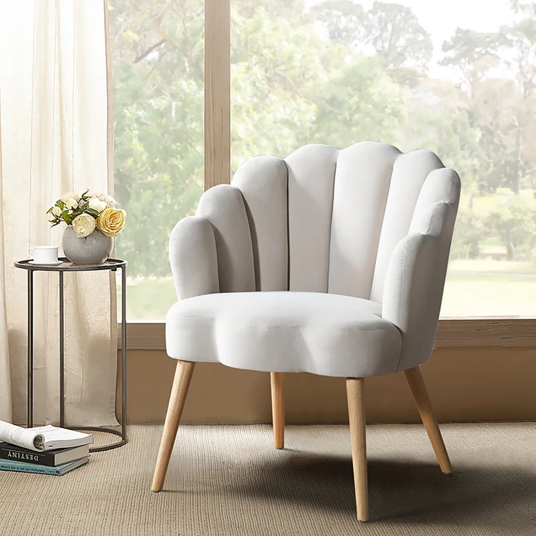 CreativeDecore Velvet Rae Accent Chair/Lounge Chair for  Living Room, Bedroom, Armchair Sofa Chair with natural finish wooden legs
