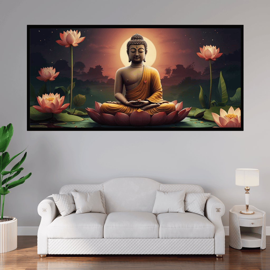 Buddha Ji Sitting on Flower with Chakra Behind Head