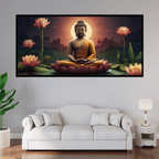 Buddha Ji Sitting on Flower with Chakra Behind Head