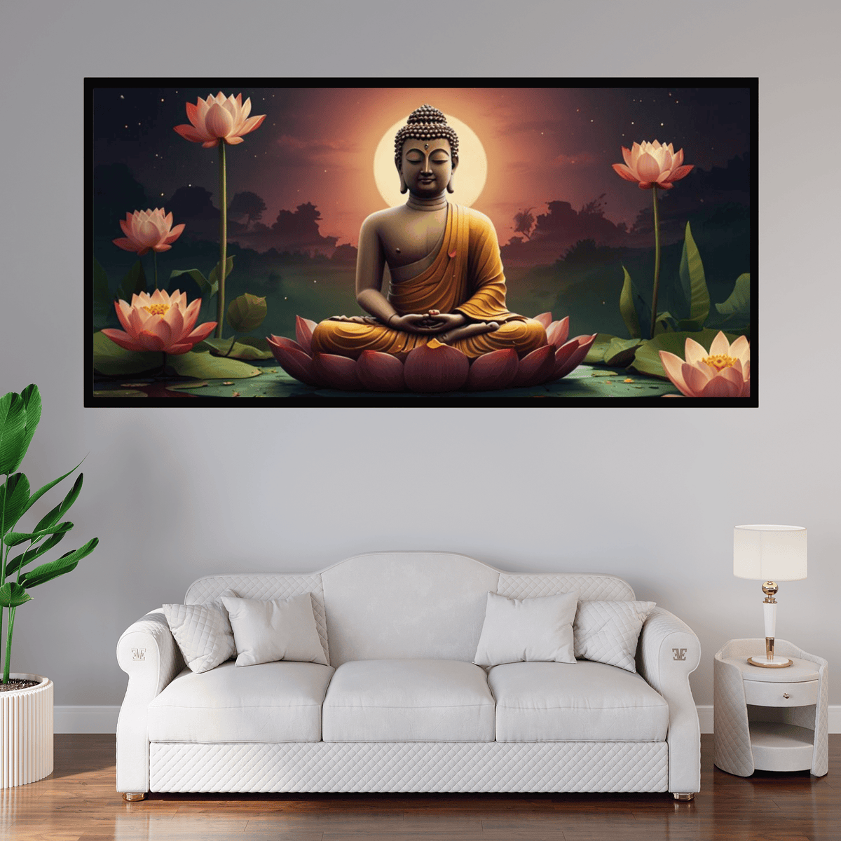 Buddha Ji Sitting on Flower with Chakra Behind Head