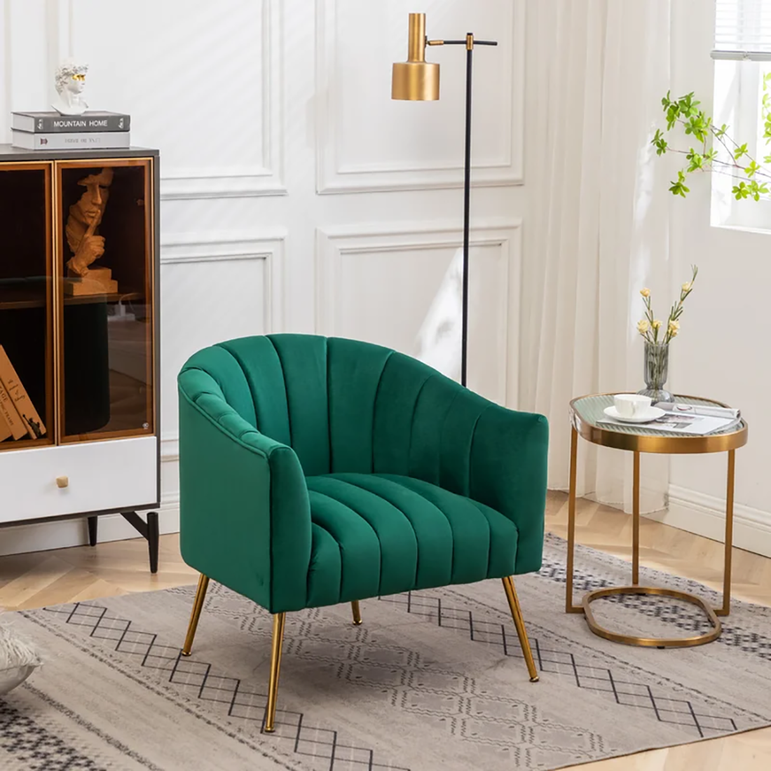 CreativeDecore Velvet Jella  Accent Chair/Lounge Chair for  Living Room, Bedroom, Armchair Sofa Chair with Gold Legs.