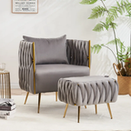 CreativeDecore Velvet vegan  Accent Chair with ottoman /Lounge Chair for  Living Room, Bedroom, Armchair Sofa Chair with Gold Legs.