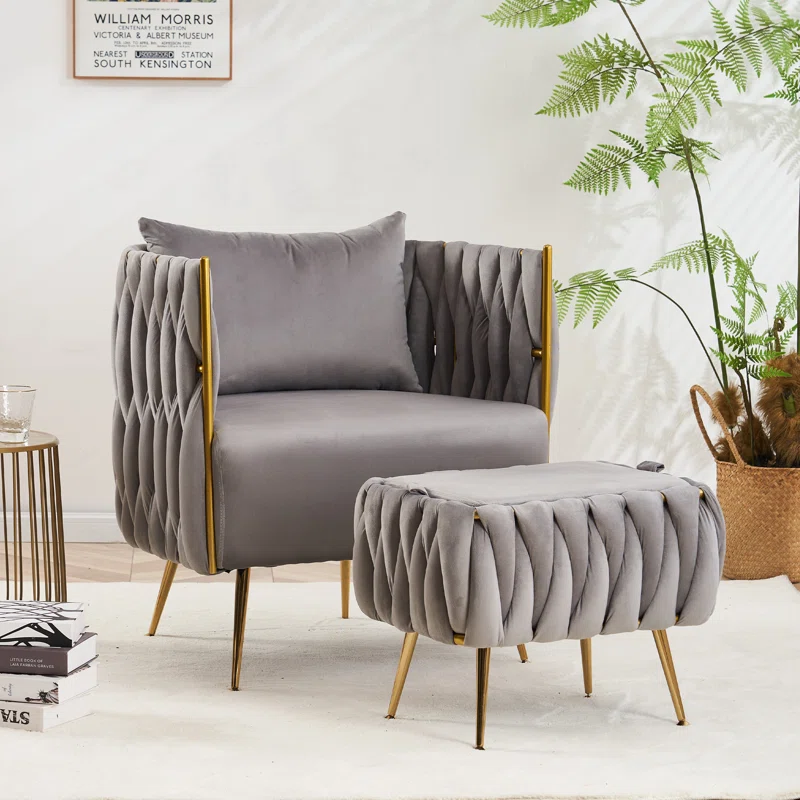 CreativeDecore Velvet vegan  Accent Chair with ottoman /Lounge Chair for  Living Room, Bedroom, Armchair Sofa Chair with Gold Legs.