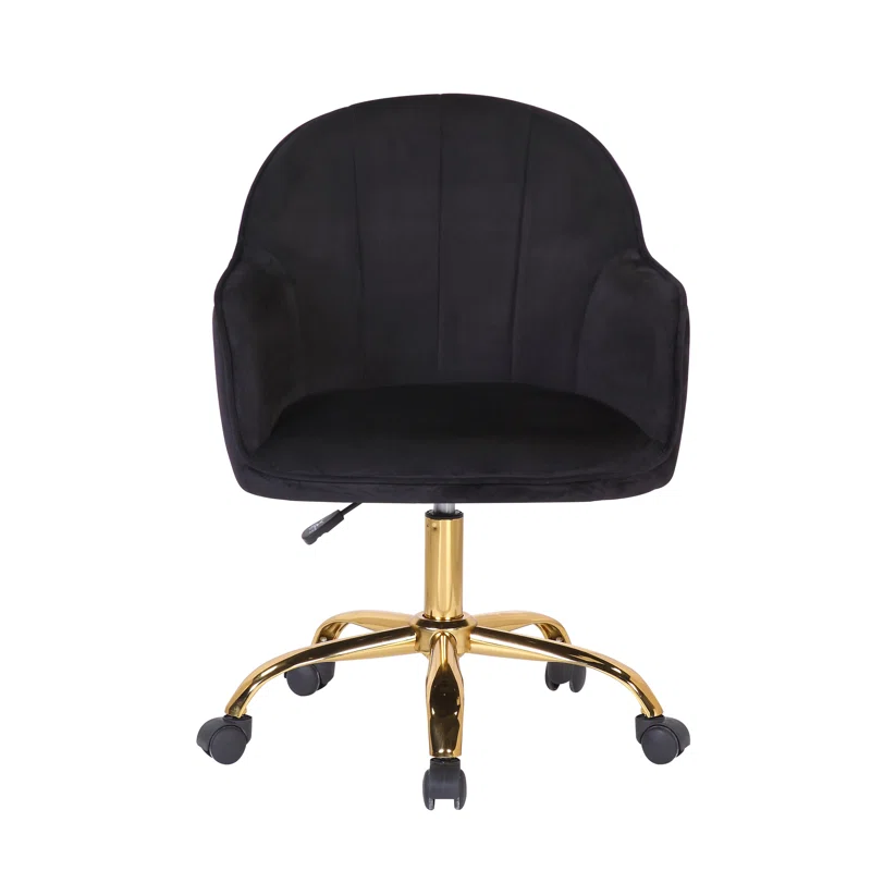 CreativeDecore Black Auroratask Swivel Office Chair with Gold Base | Study & Work Armchair for Home and Office