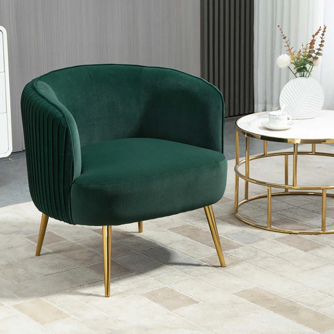 CreativeDecore Velvet Leiser Accent Chair/Lounge Chair for  Living Room, Bedroom, Armchair Sofa Chair with Gold Legs.
