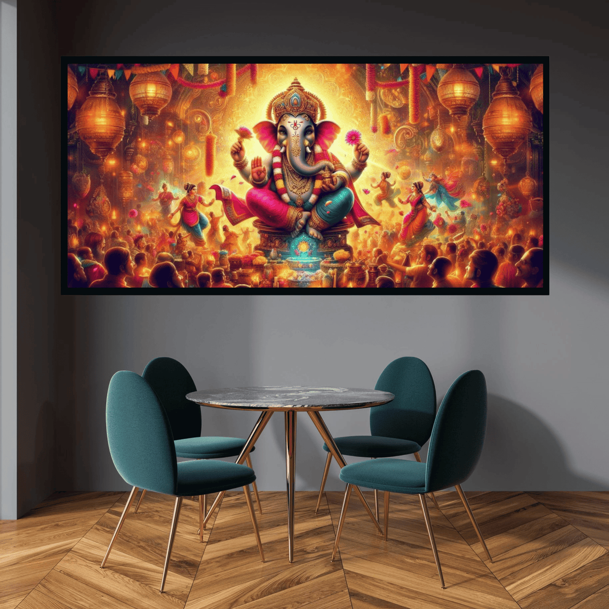 Ganesh Ji in Pandal with Devotees - Divine Idol for Celebrations