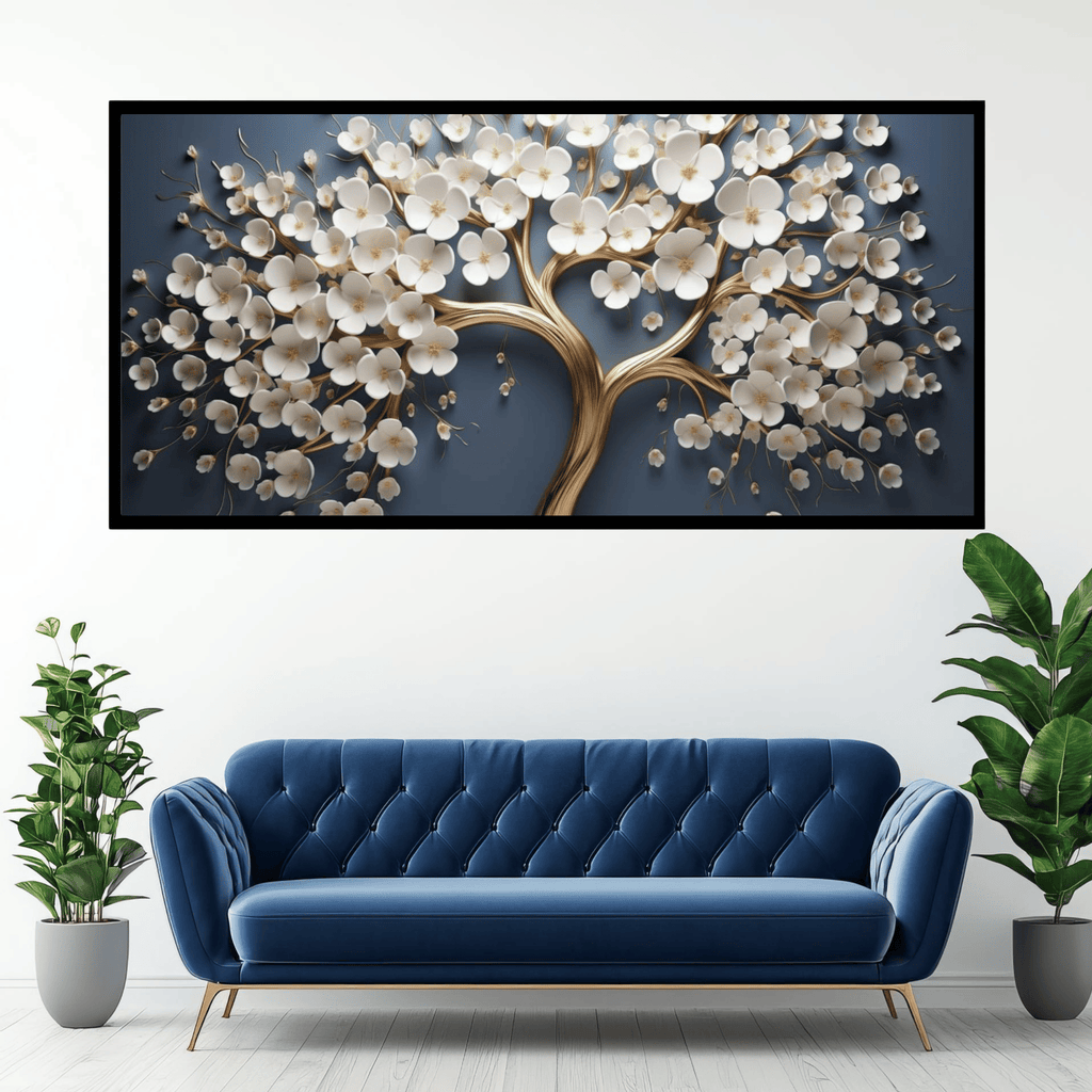 Vintage Gold Tree with white Flower: Wall Paintings by Creative Decor