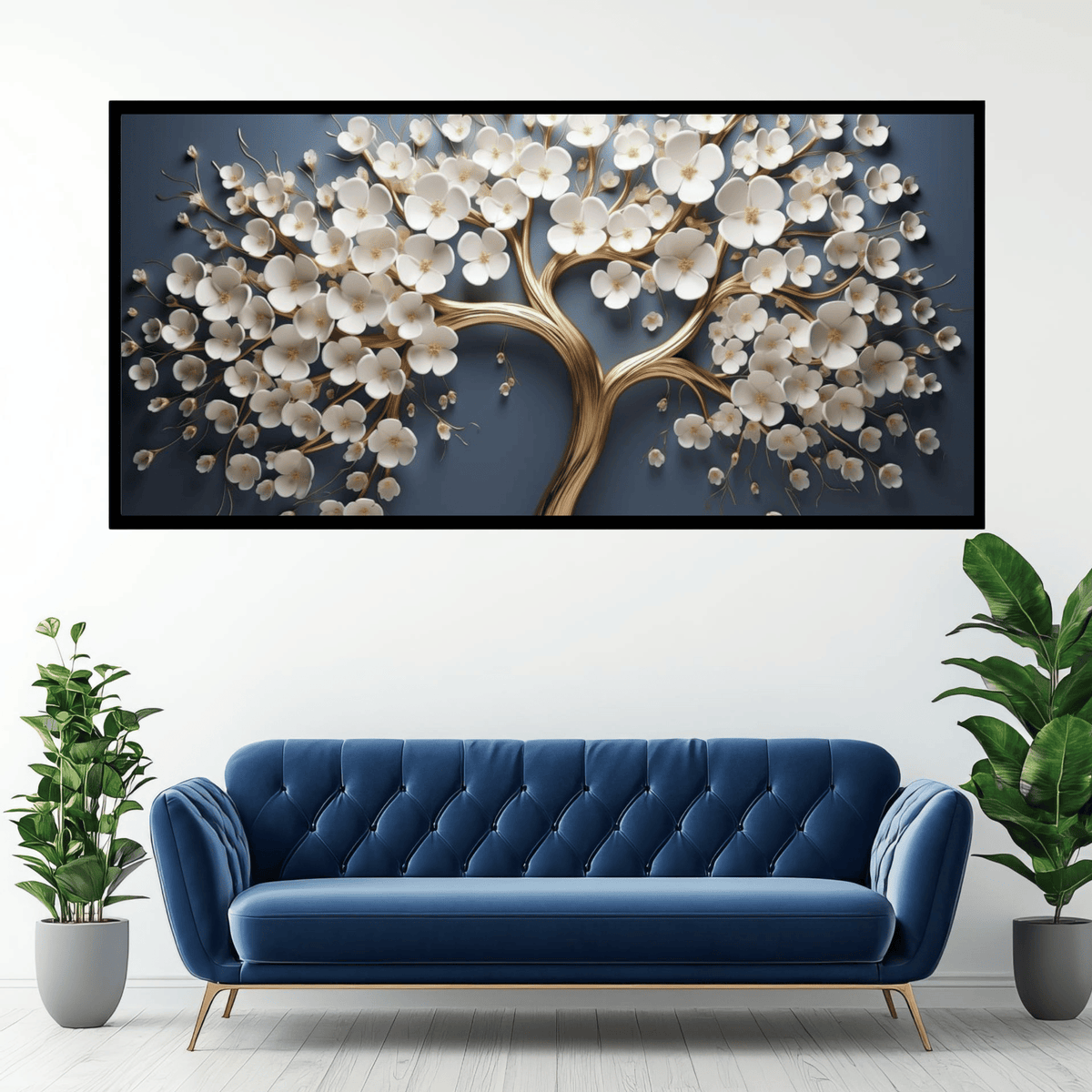 Vintage Gold Tree with white Flower: Wall Paintings by Creative Decor