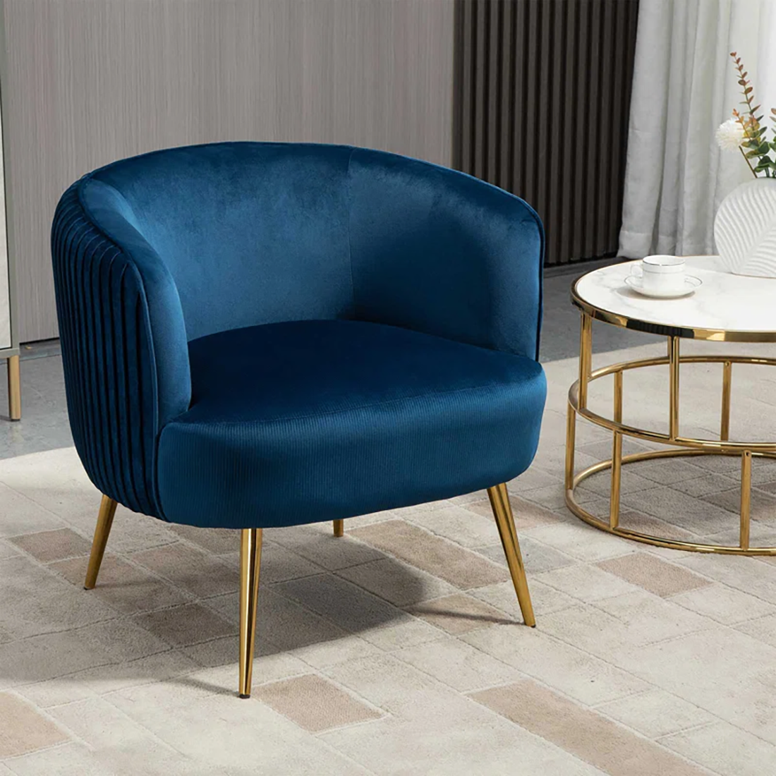 CreativeDecore Velvet Leiser Accent Chair/Lounge Chair for  Living Room, Bedroom, Armchair Sofa Chair with Gold Legs.