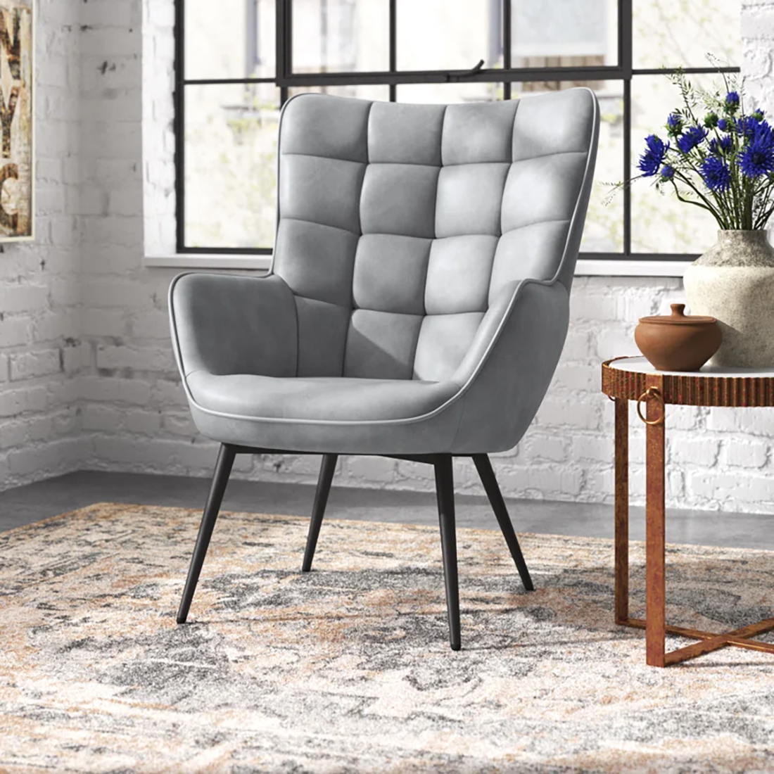 CreativeDecore Velvet Lapis  Accent Chair/Lounge Chair for  Living Room, Bedroom, Armchair Sofa Chair with black  Legs.