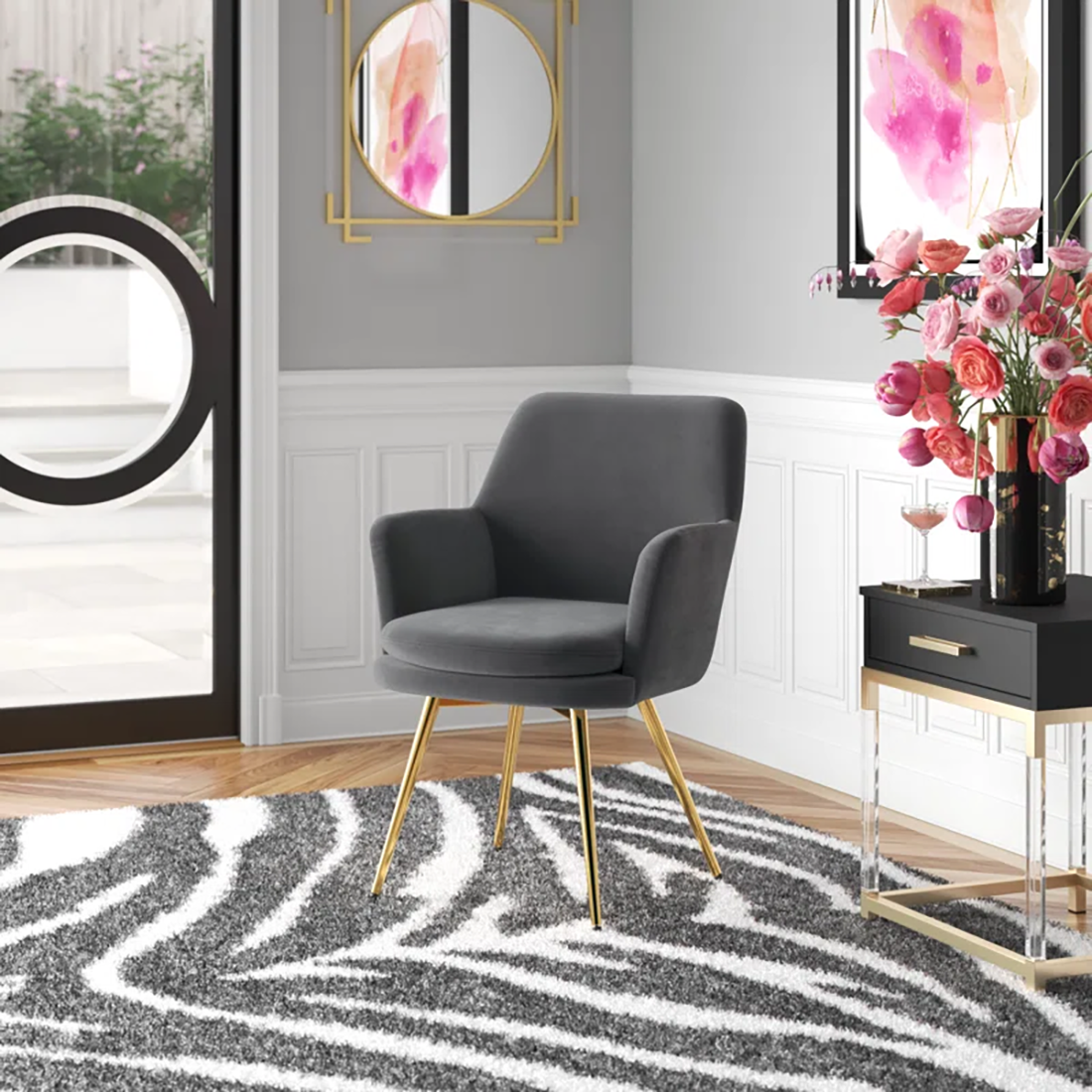 CreativeDecore Velvet Tonas   Accent Chair/dining chair/café chair  for  Living Room, dining room ,restaurant  Armchair  with Gold Legs.