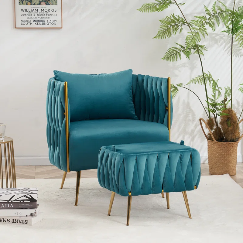 CreativeDecore Velvet vegan  Accent Chair with ottoman /Lounge Chair for  Living Room, Bedroom, Armchair Sofa Chair with Gold Legs.