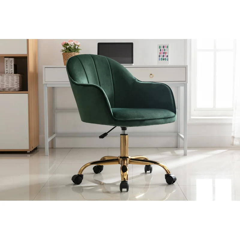 Comfy CreativeDecore Green Auroratask Chair | Study, Office Swivel Chair with Gold Base & Armrests