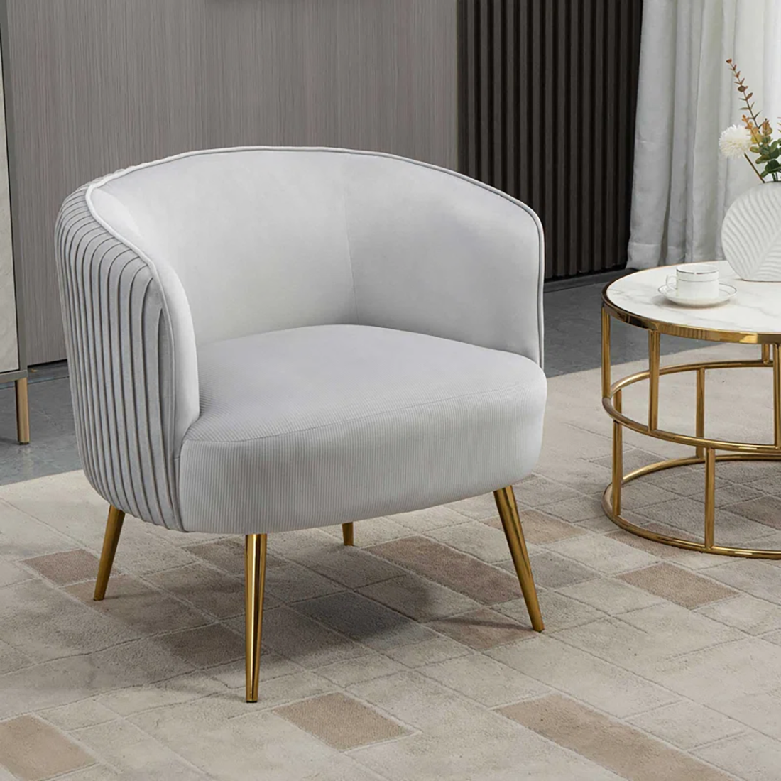 CreativeDecore Velvet Leiser Accent Chair/Lounge Chair for  Living Room, Bedroom, Armchair Sofa Chair with Gold Legs.