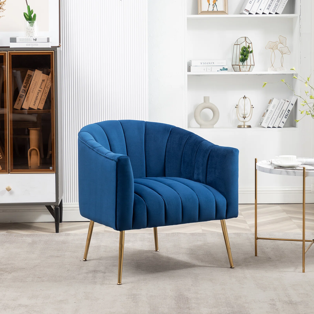 CreativeDecore Velvet Jella  Accent Chair/Lounge Chair for  Living Room, Bedroom, Armchair Sofa Chair with Gold Legs.