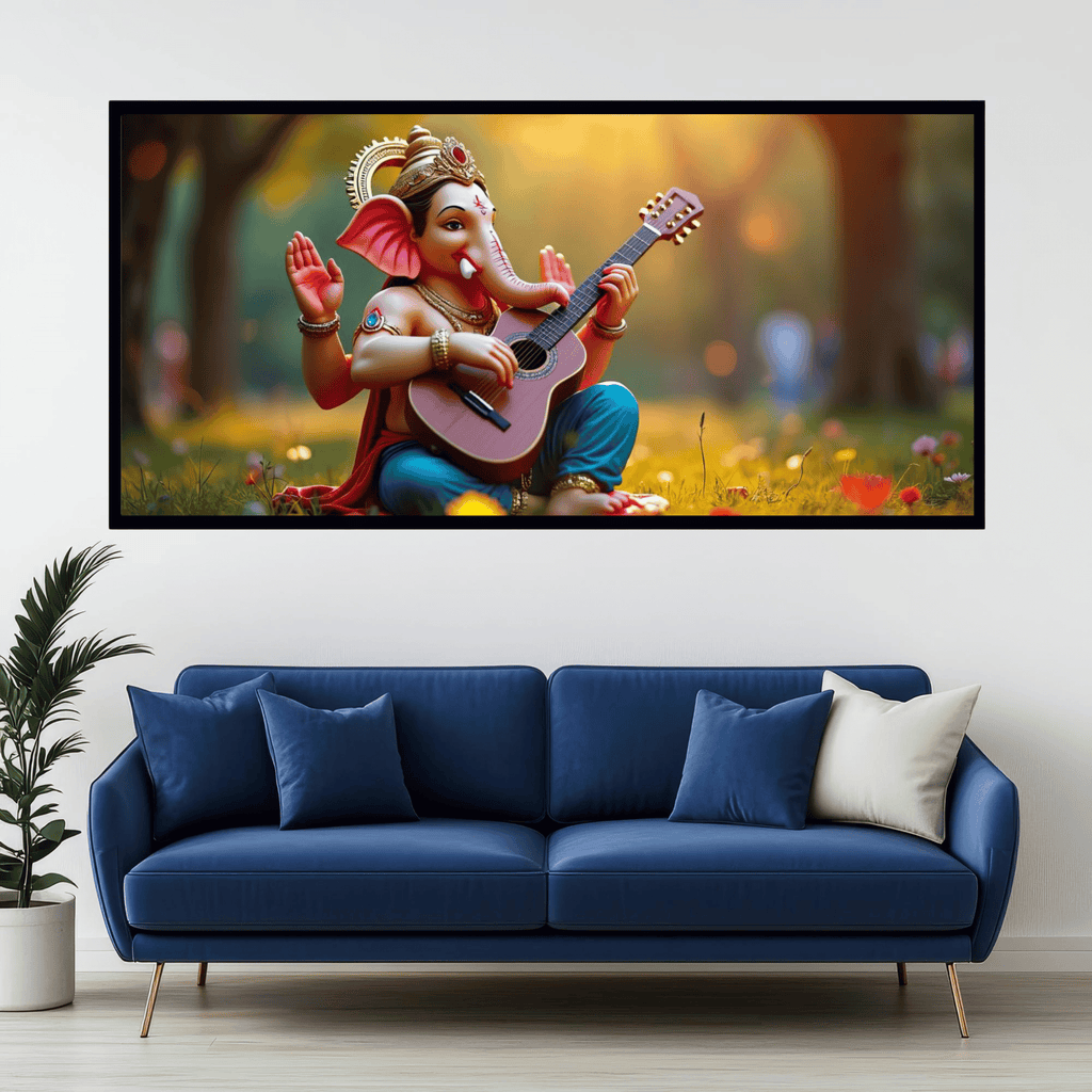 Four Arms Ganesh Ji Playing Guitar Statue - Unique Artistic Decor