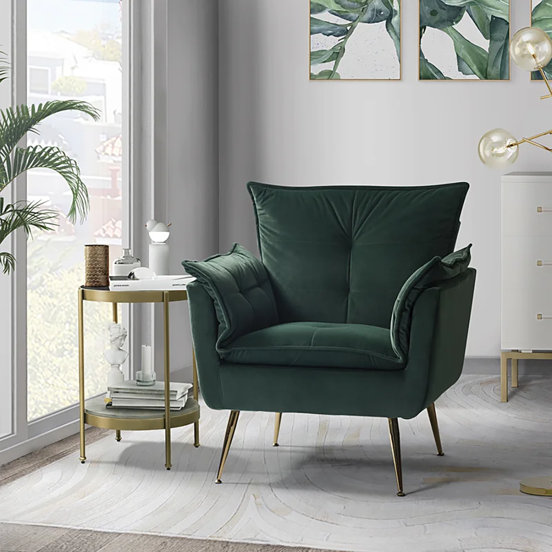 CreativeDecore Velvet fyn Accent Chair/Lounge Chair for  Living Room, Bedroom, Armchair Sofa Chair with Gold Legs.