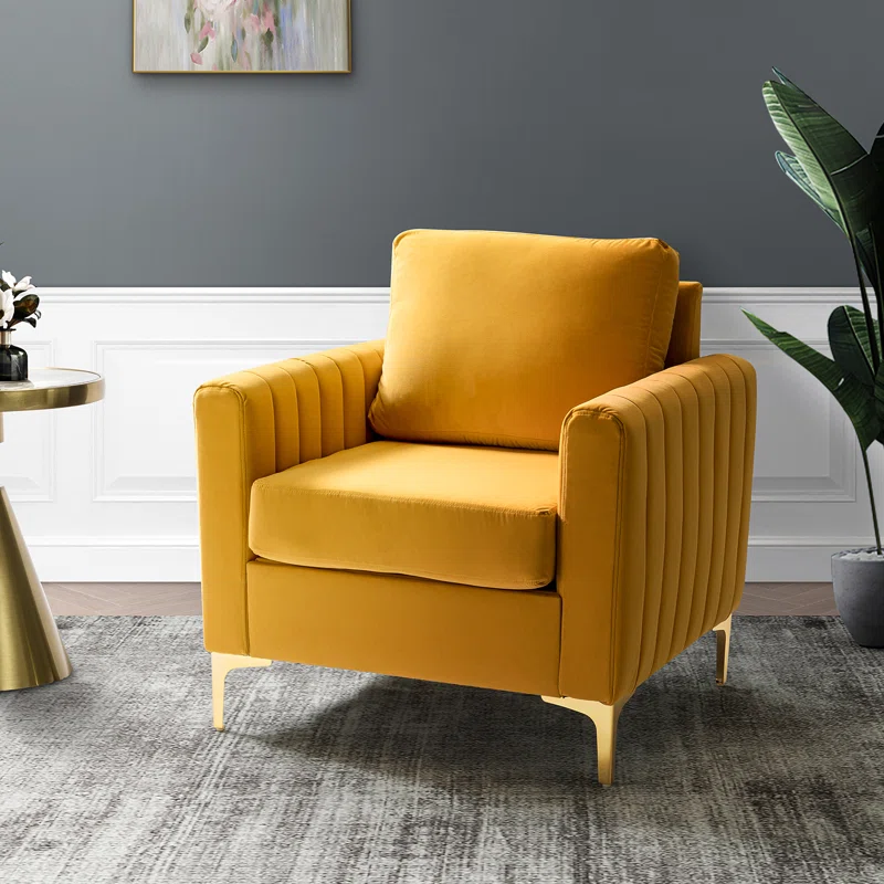 CreativeDecore Velvet Rafeal  Accent Chair/Lounge Chair for  Living Room, Bedroom, Armchair Sofa Chair with Gold Legs.