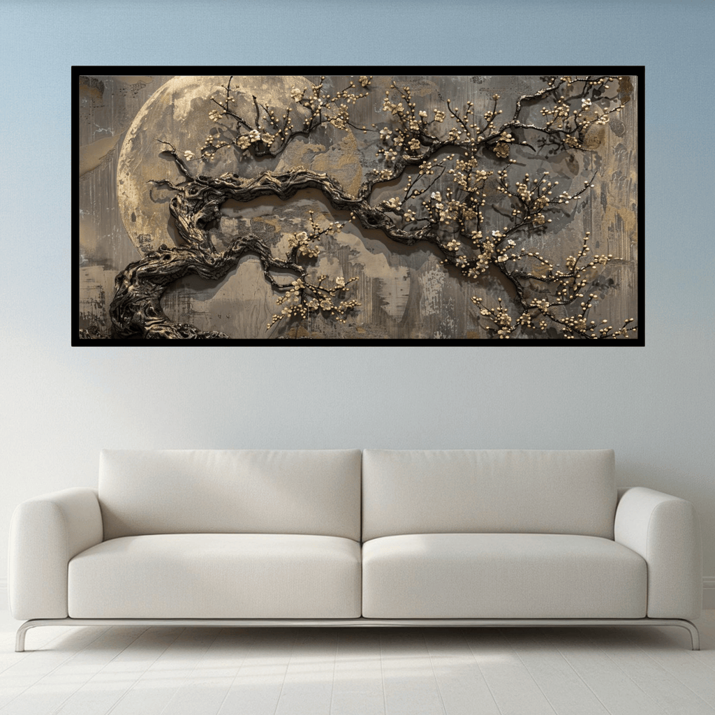 Abstract artistic background flowers branches gold canvas painting, brush oil painting, modern art ink alcohol can be used, wall decoration, wallpaper murals, ai generated illustration: Wall Paintings by Creative Decor