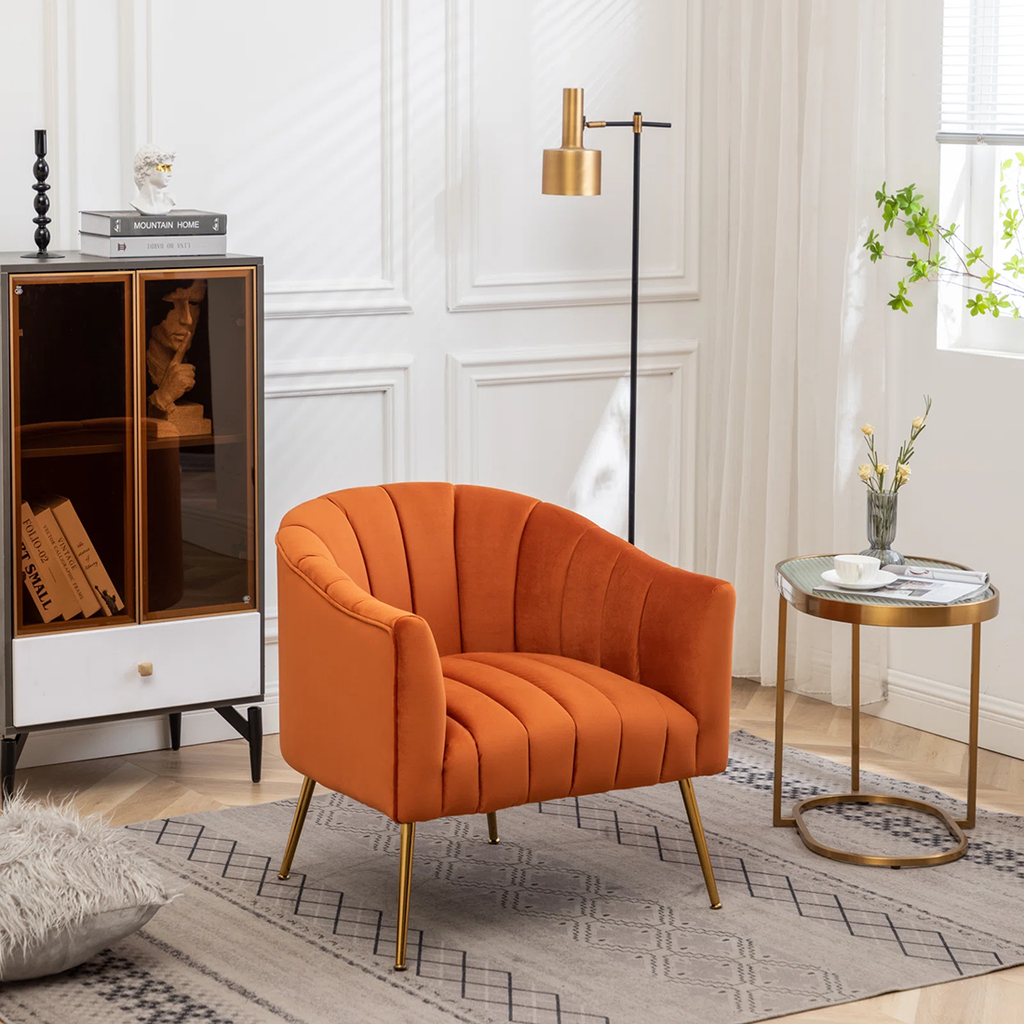 CreativeDecore Velvet Jella  Accent Chair/Lounge Chair for  Living Room, Bedroom, Armchair Sofa Chair with Gold Legs.