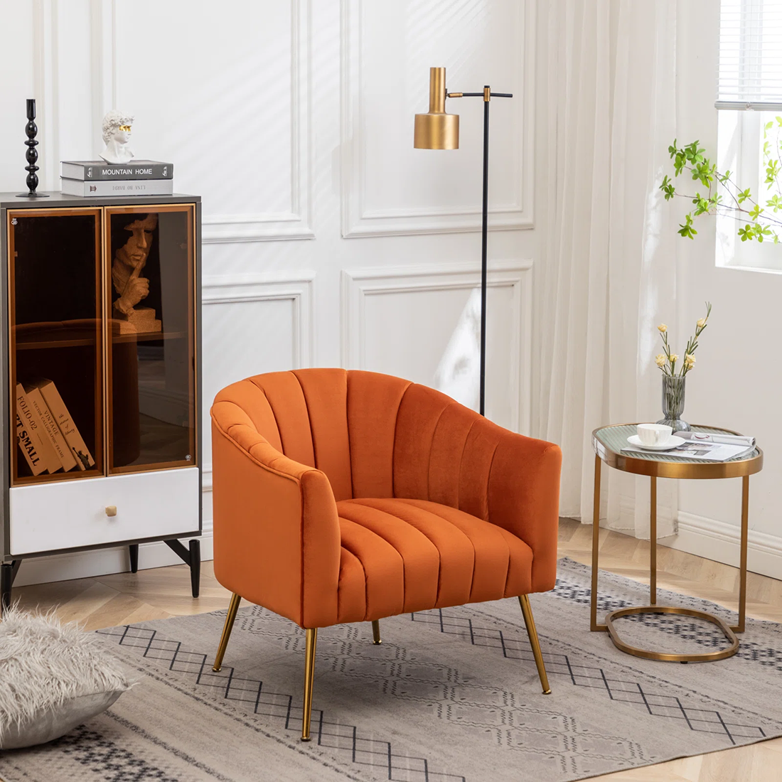 CreativeDecore Velvet Jella  Accent Chair/Lounge Chair for  Living Room, Bedroom, Armchair Sofa Chair with Gold Legs.